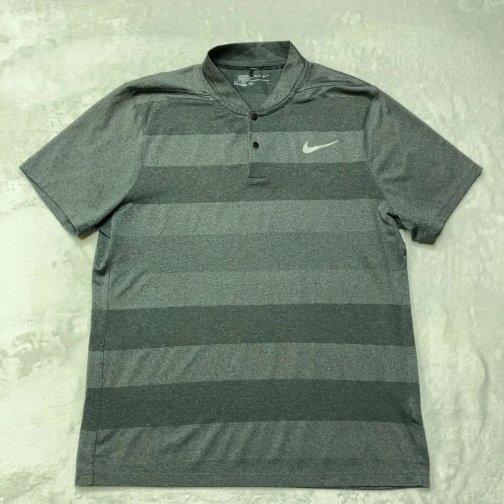 Nike Golf Blade Collar Polo Shirt Gray Modern Dri Fit Stripe 799107 Mens Large